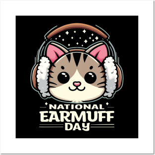 Purrfectly Warm: Celebrate National Earmuff Day with a Cute Cat! Posters and Art